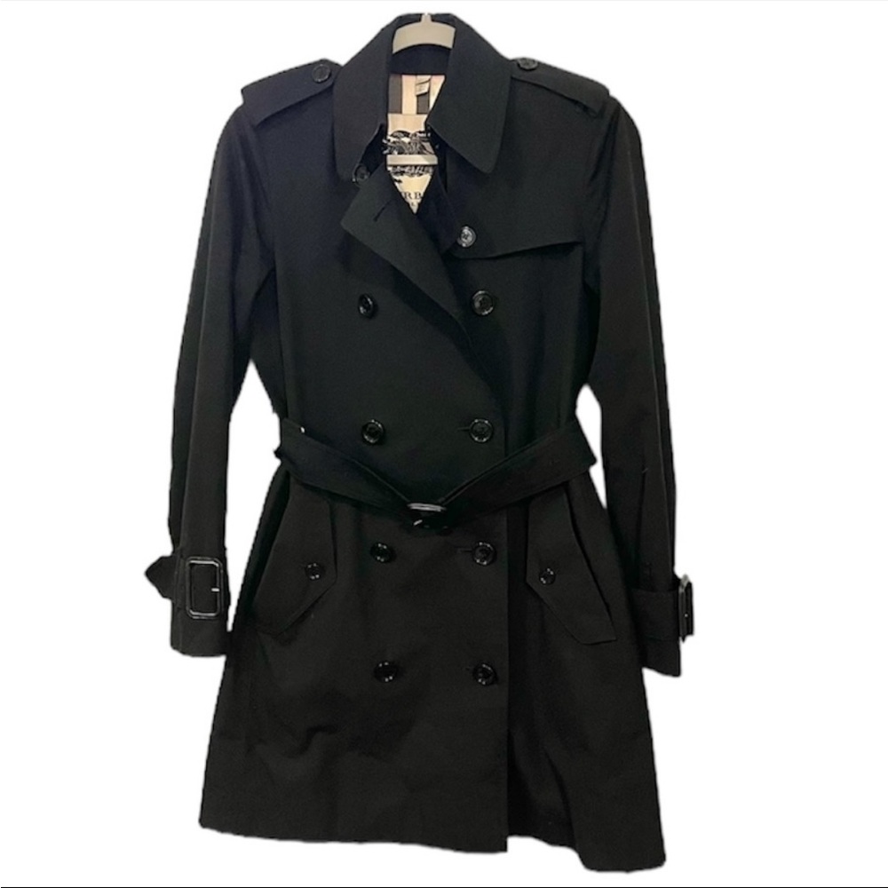 Burberry Black Short Trench Coat Kensington Heritage